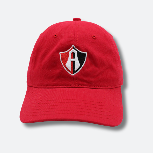 GORRA ATLAS FC EN COLOR ROJO CON ESCUDO BORDADO 3D