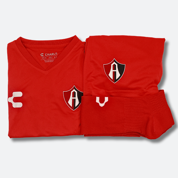 KIT OFICIAL DE ACADEMIAS DE FUTBOL ATLAS FC PARA NIÑO ALTERNO ROJO