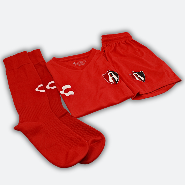 KIT OFICIAL DE ACADEMIAS DE FUTBOL ATLAS FC PARA NIÑO ALTERNO ROJO