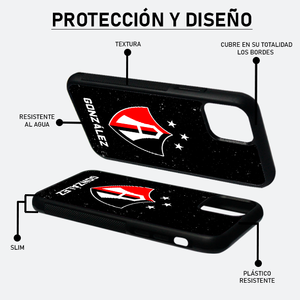 FUNDA PARA CELULAR ESCUDO FONDO NEGRO (PERSONALIZABLE)