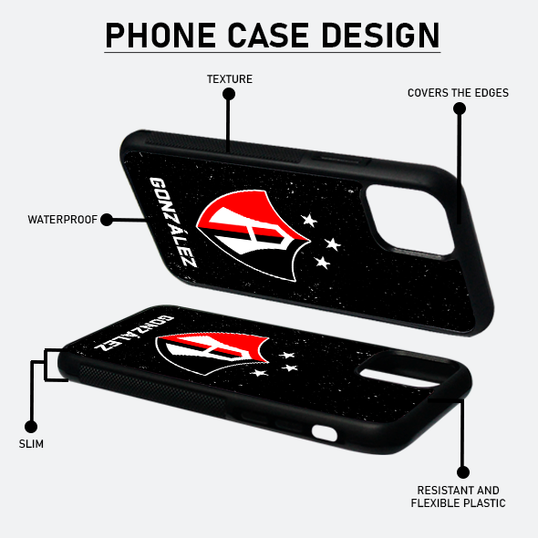 FUNDA PARA CELULAR ESCUDO FONDO NEGRO (PERSONALIZABLE)