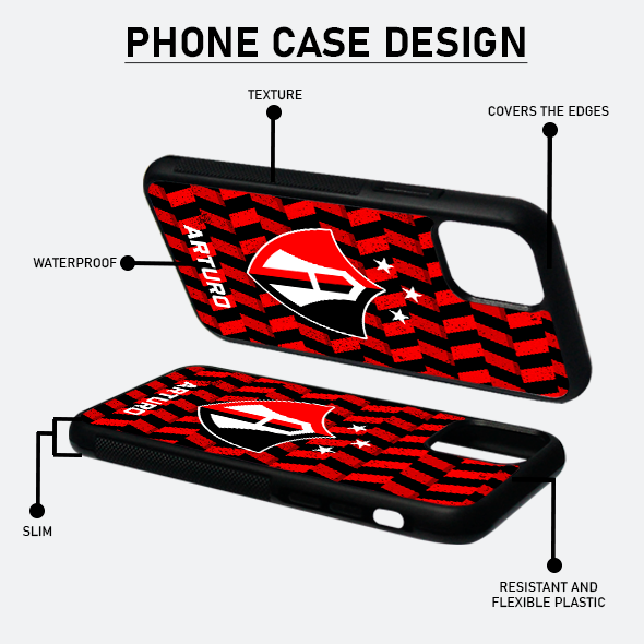FUNDA PARA CELULAR ESCUDO FONDO ROJINEGRO (PERSONALIZABLE)
