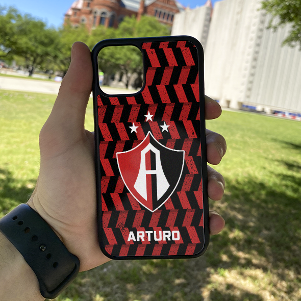 FUNDA PARA CELULAR ESCUDO FONDO ROJINEGRO (PERSONALIZABLE)