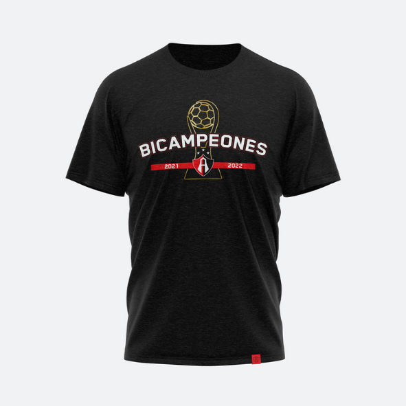 PLAYERA ATLAS BICAMPEÓN EN COLOR NEGRO