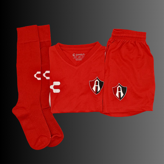 KIT OFICIAL DE ACADEMIAS DE FUTBOL ATLAS FC PARA NIÑO ALTERNO ROJO