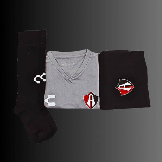 KIT OFICIAL DE ACADEMIAS DE FUTBOL ATLAS FC PARA NIÑO ALTERNO GRIS